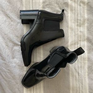 Black heeled rain boots